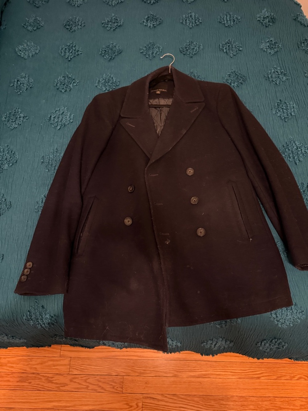 Banana Republic Black Double-Breasted Peacoat NEEDS DRYCLEANING